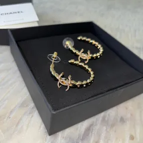 Chanel 23P Gold Crystal Hoop Earrings