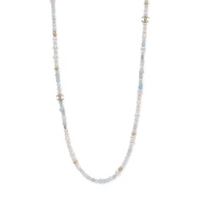 Chanel Aquamarine Crystal & Pearl Long Necklace