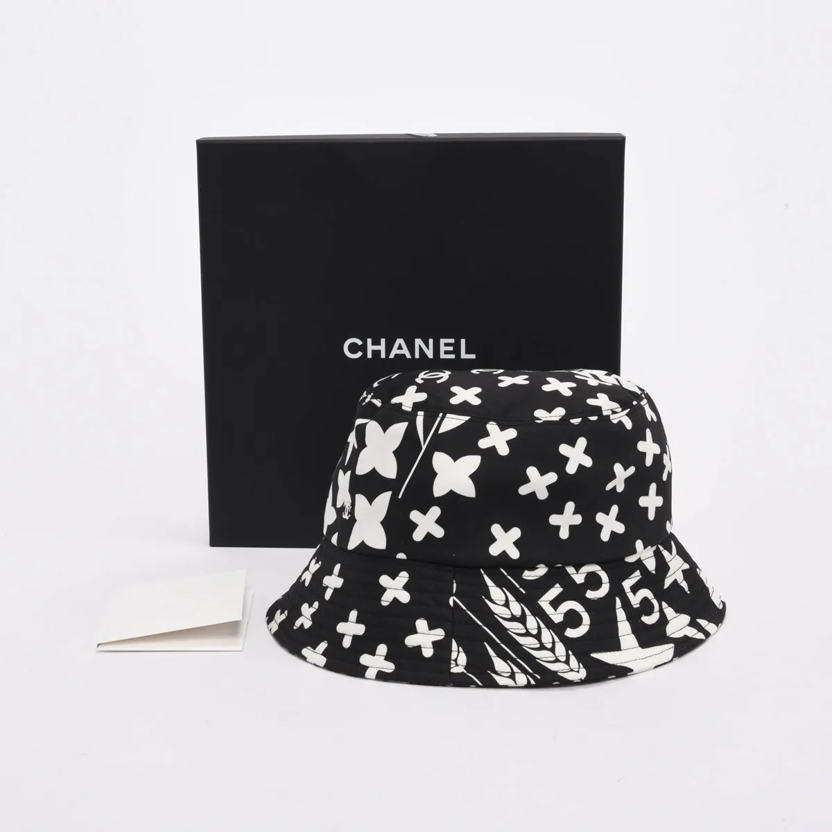 Chanel Black & White Printed Cotton Bucket Hat