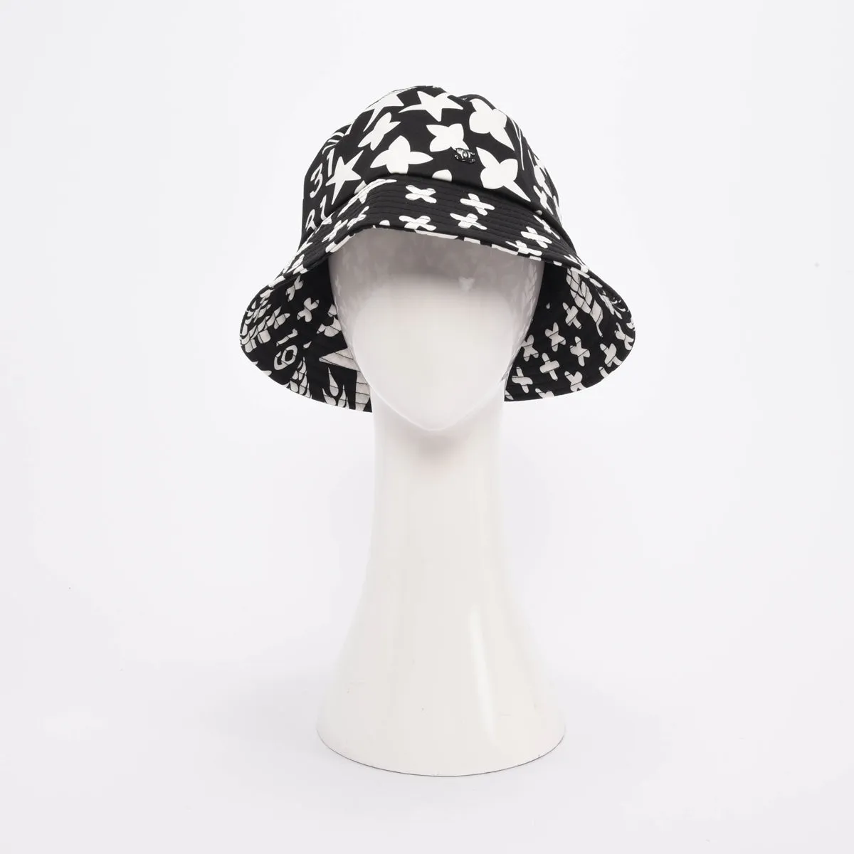 Chanel Black & White Printed Cotton Bucket Hat