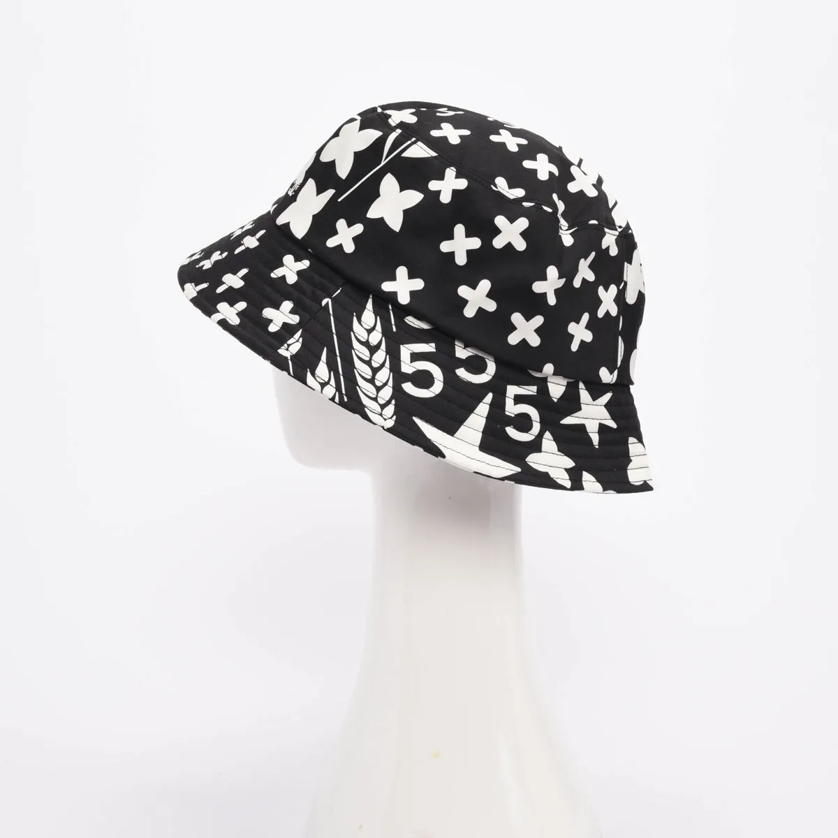 Chanel Black & White Printed Cotton Bucket Hat