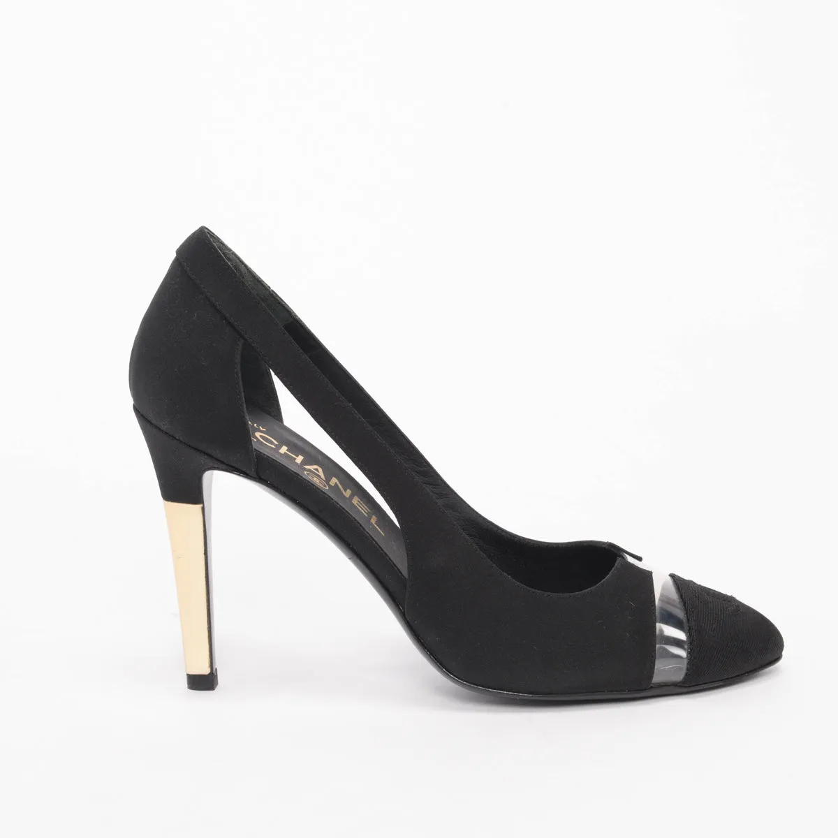 Chanel Black Crepe & Grosgrain CC Cap Toe Pumps 38