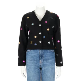 Chanel Black Jersey Bijoux CC Cardigan - Size FR 34 - Elegant Designer Knitwear with Iconic Emblem