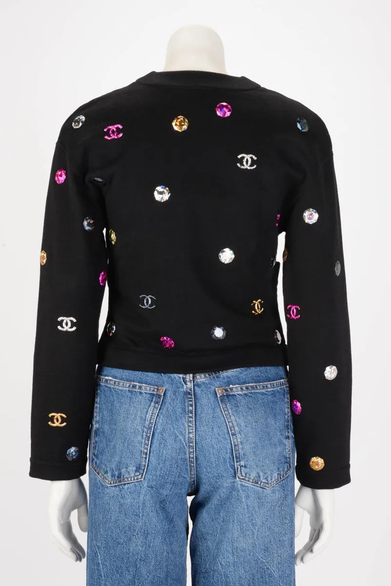 Chanel Black Jersey Bijoux CC Cardigan - Size FR 34 - Elegant Designer Knitwear with Iconic Emblem