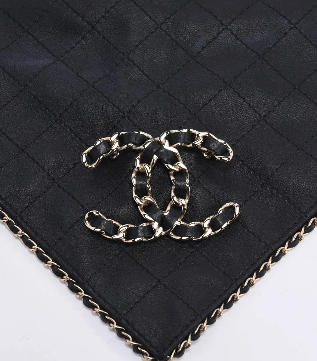 Chanel Black Quilted Lambskin CC Brooch Bandana Scarf