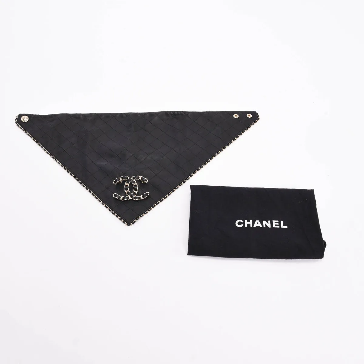 Chanel Black Quilted Lambskin CC Brooch Bandana Scarf