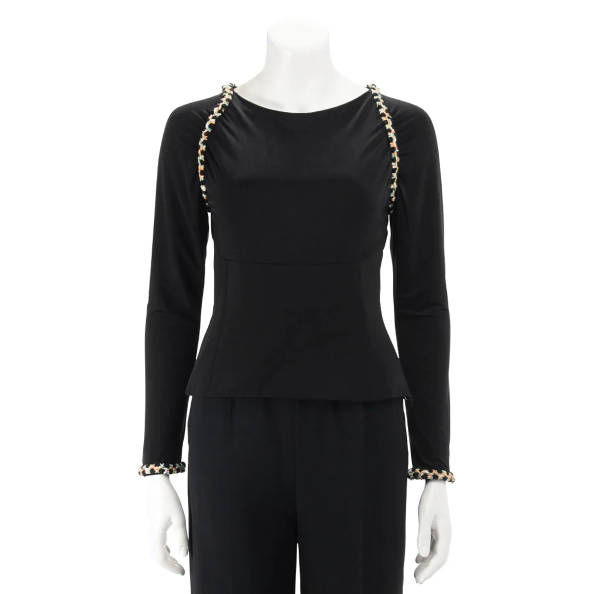 Chanel Black Silk Braided Trim Top FR 38