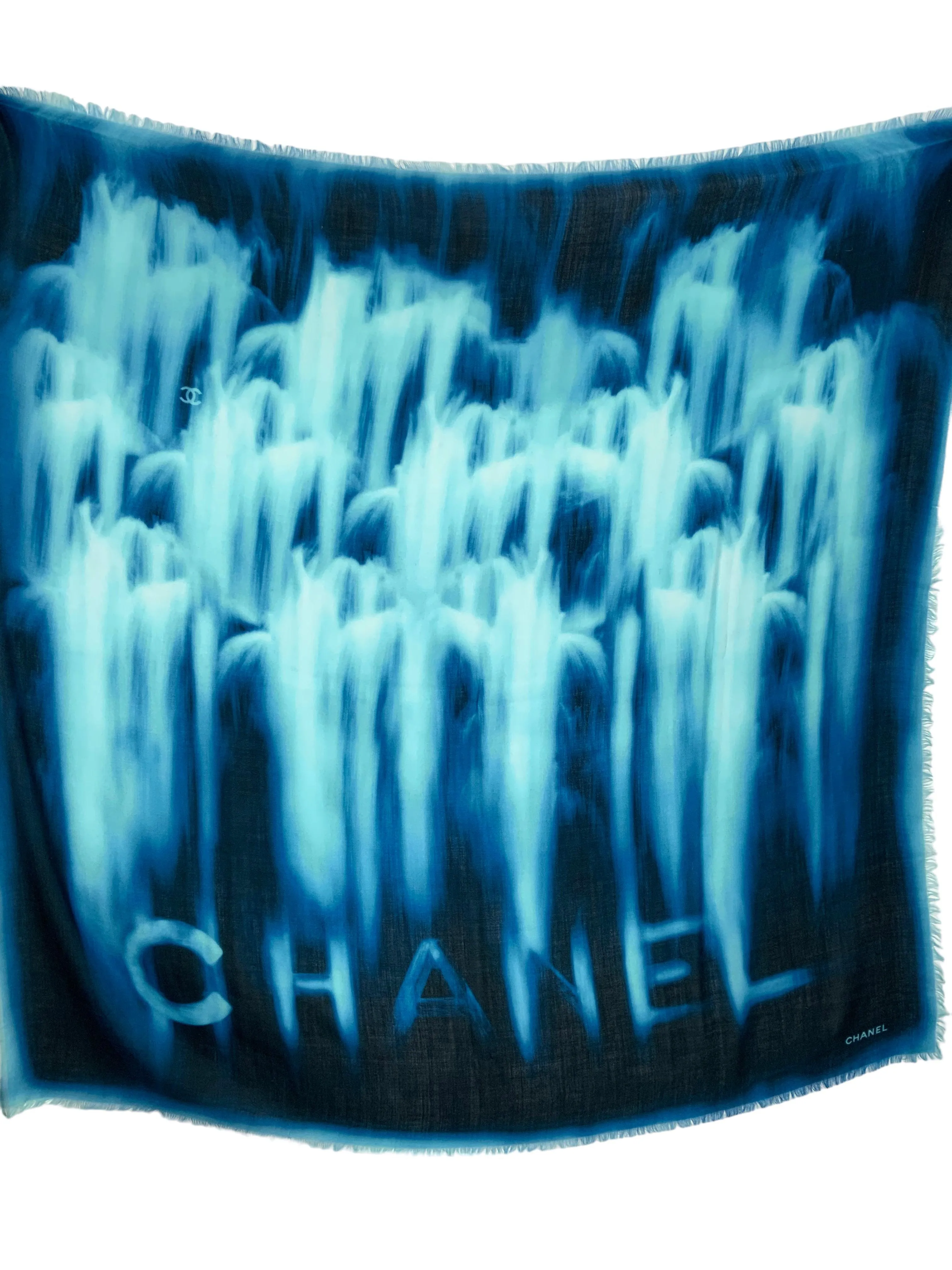 CHANEL Cashmere Logo Fringed Shawl Scarf