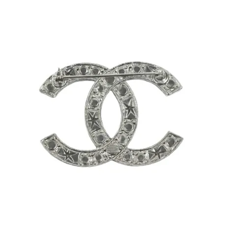 Chanel CC Silver Tone Stars & Crystal Brooch - NWT