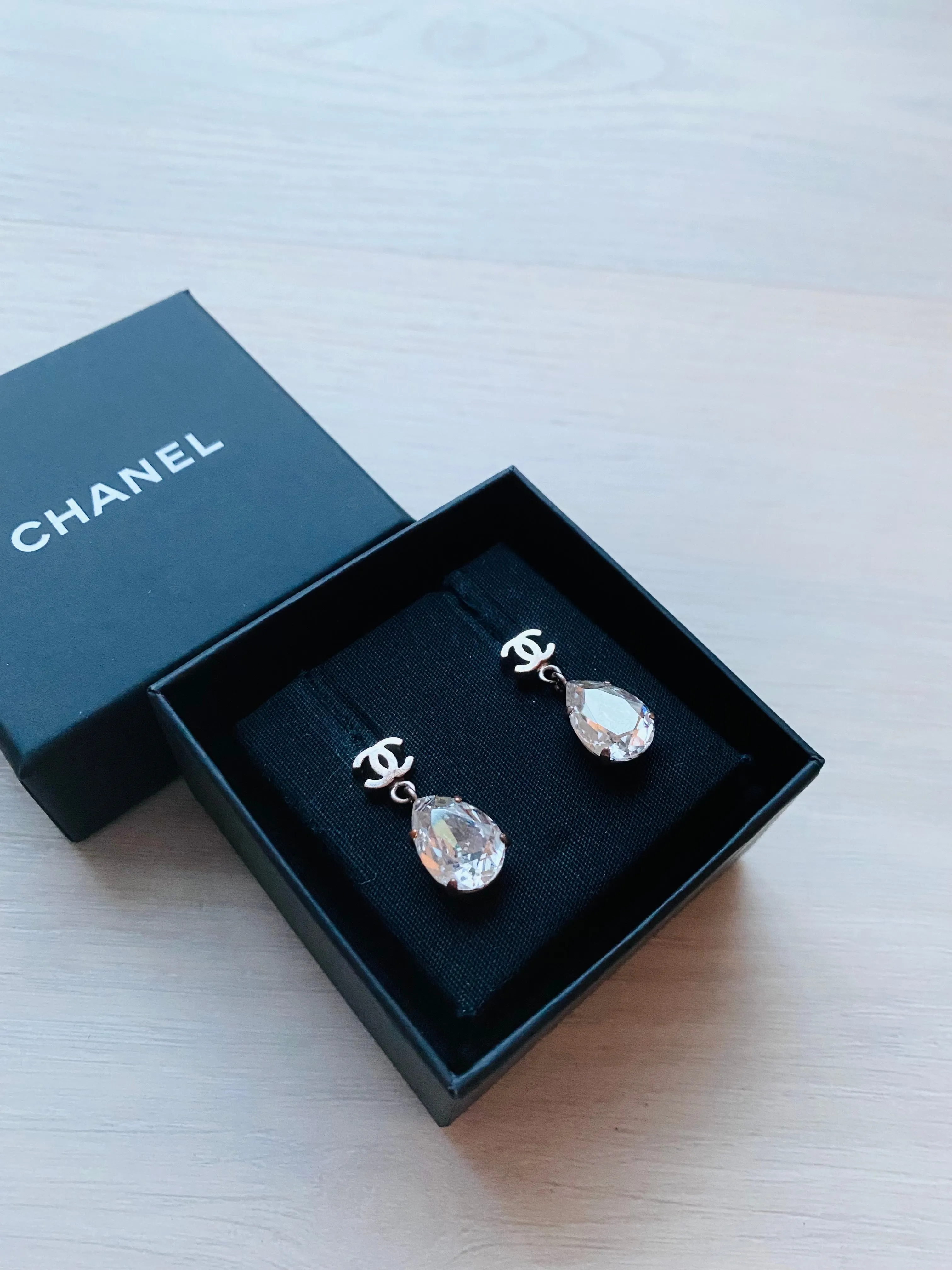 Chanel crystal tear drop earrings