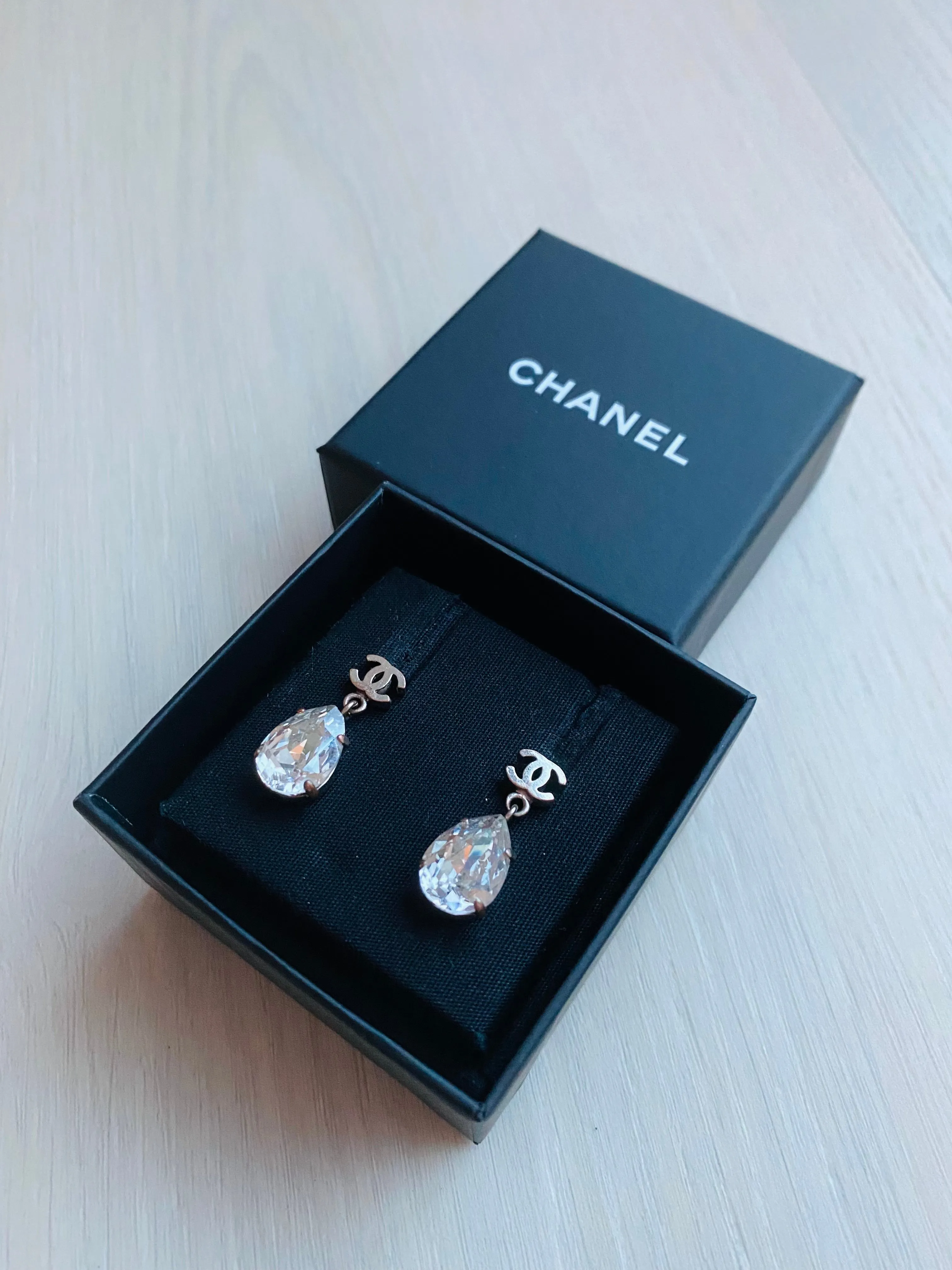 Chanel crystal tear drop earrings