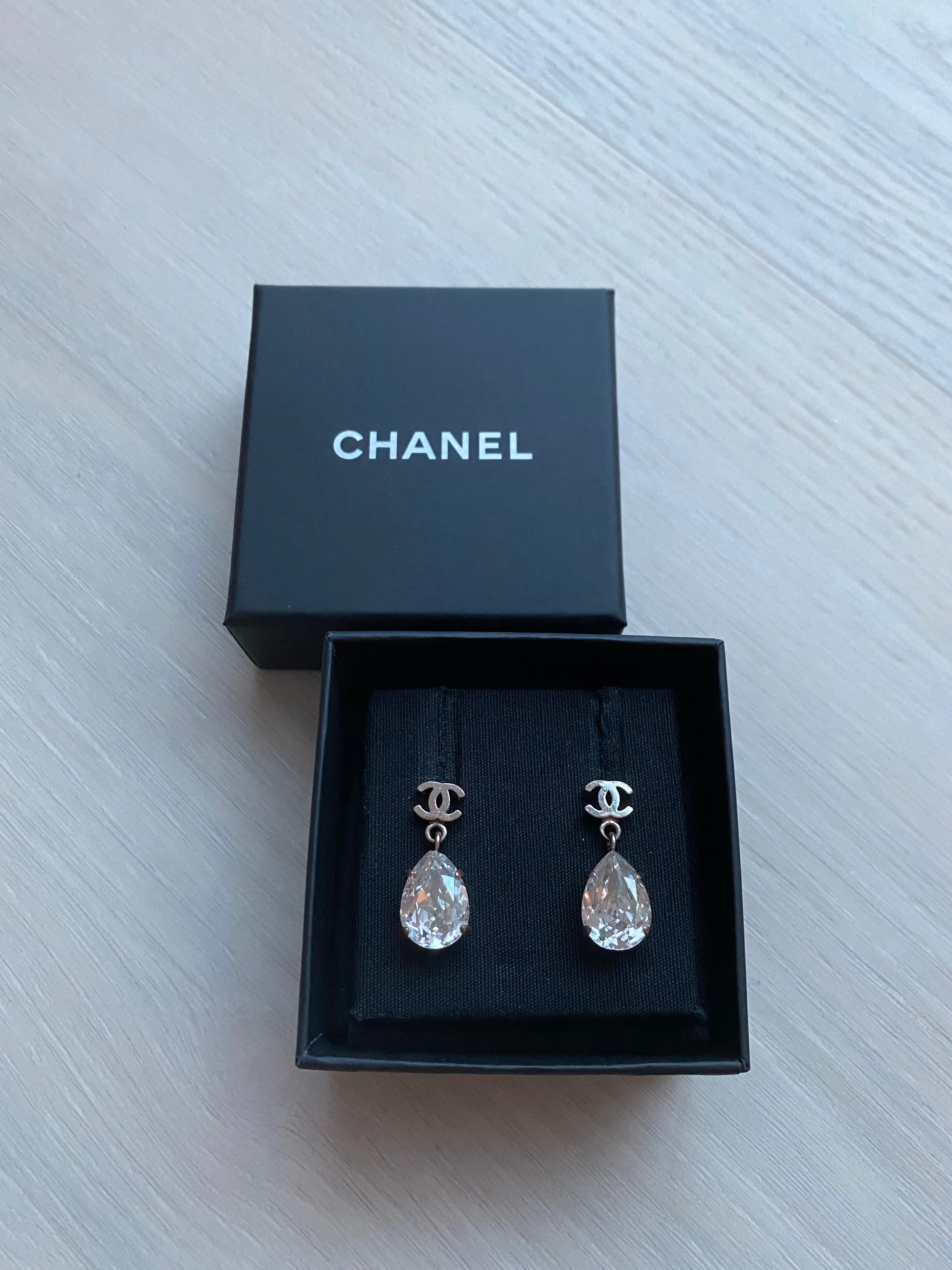 Chanel crystal tear drop earrings