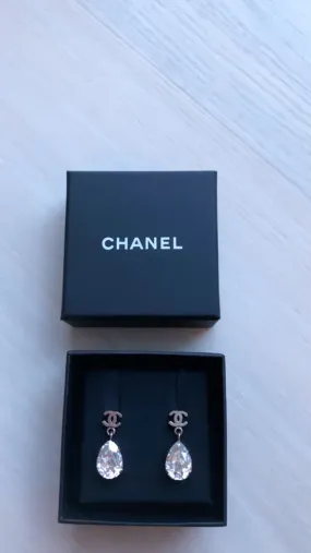 Chanel crystal tear drop earrings