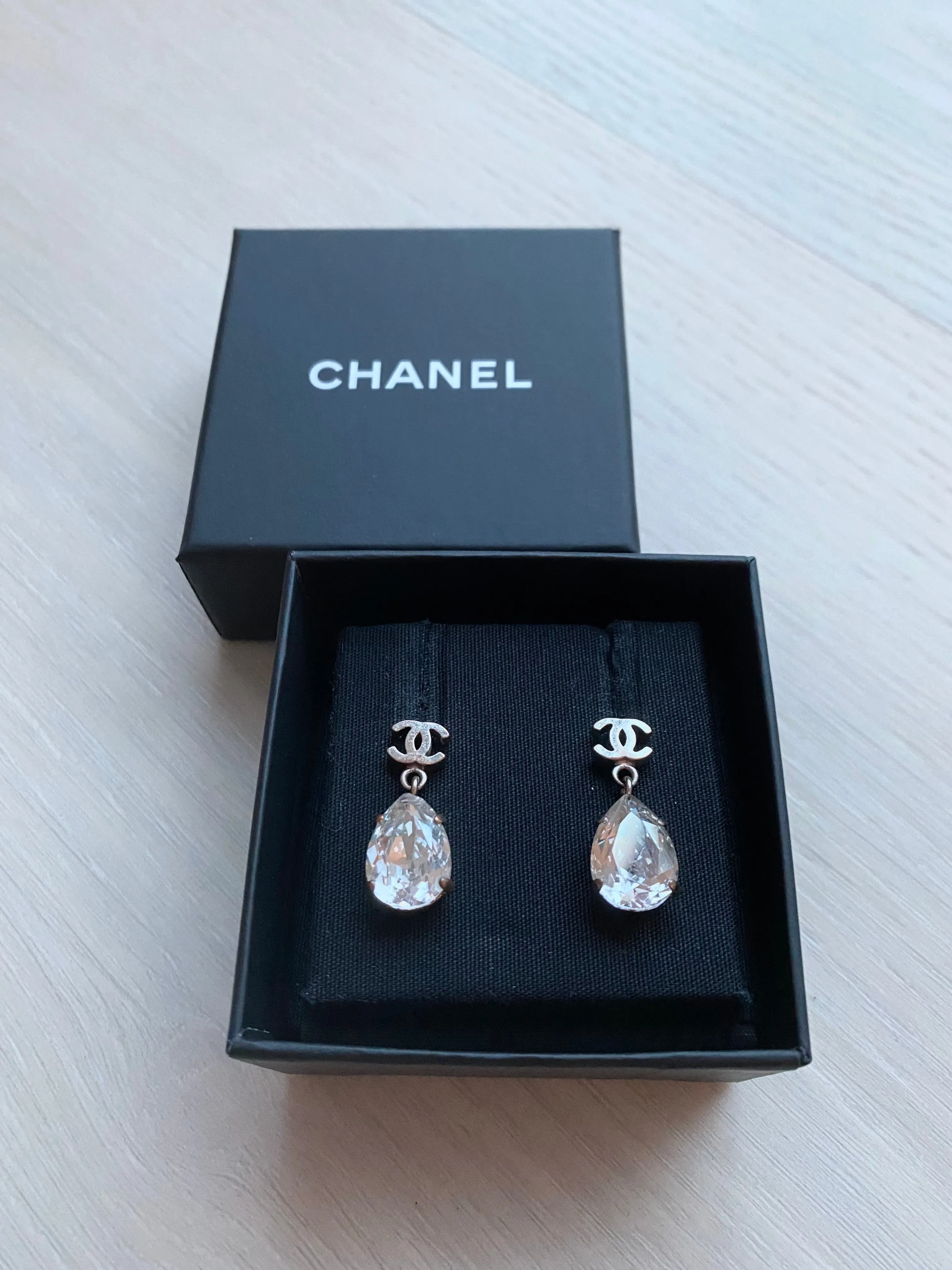 Chanel crystal tear drop earrings