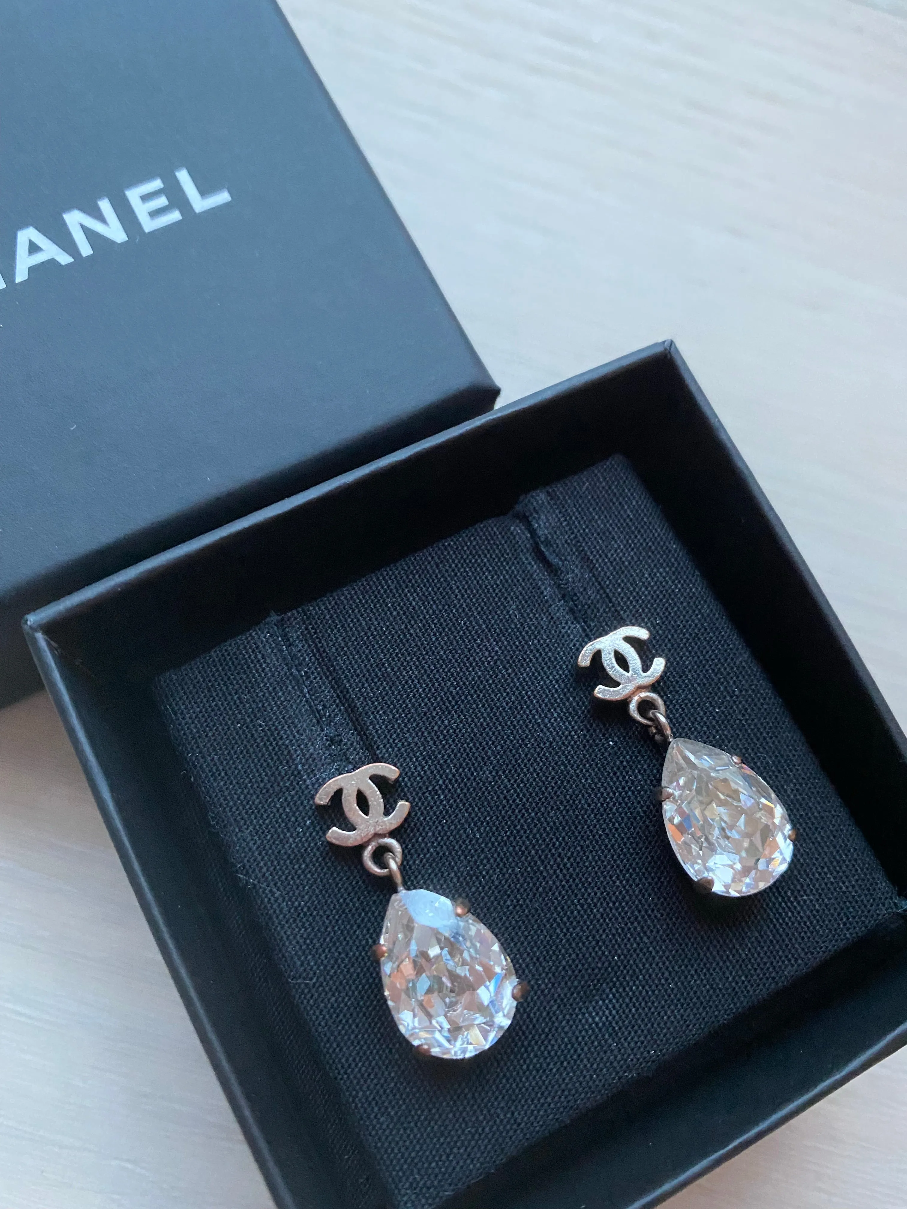 Chanel crystal tear drop earrings