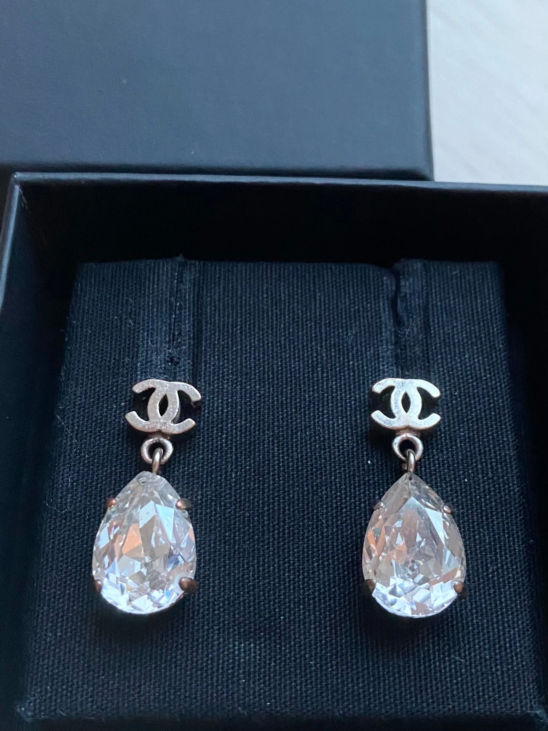 Chanel crystal tear drop earrings