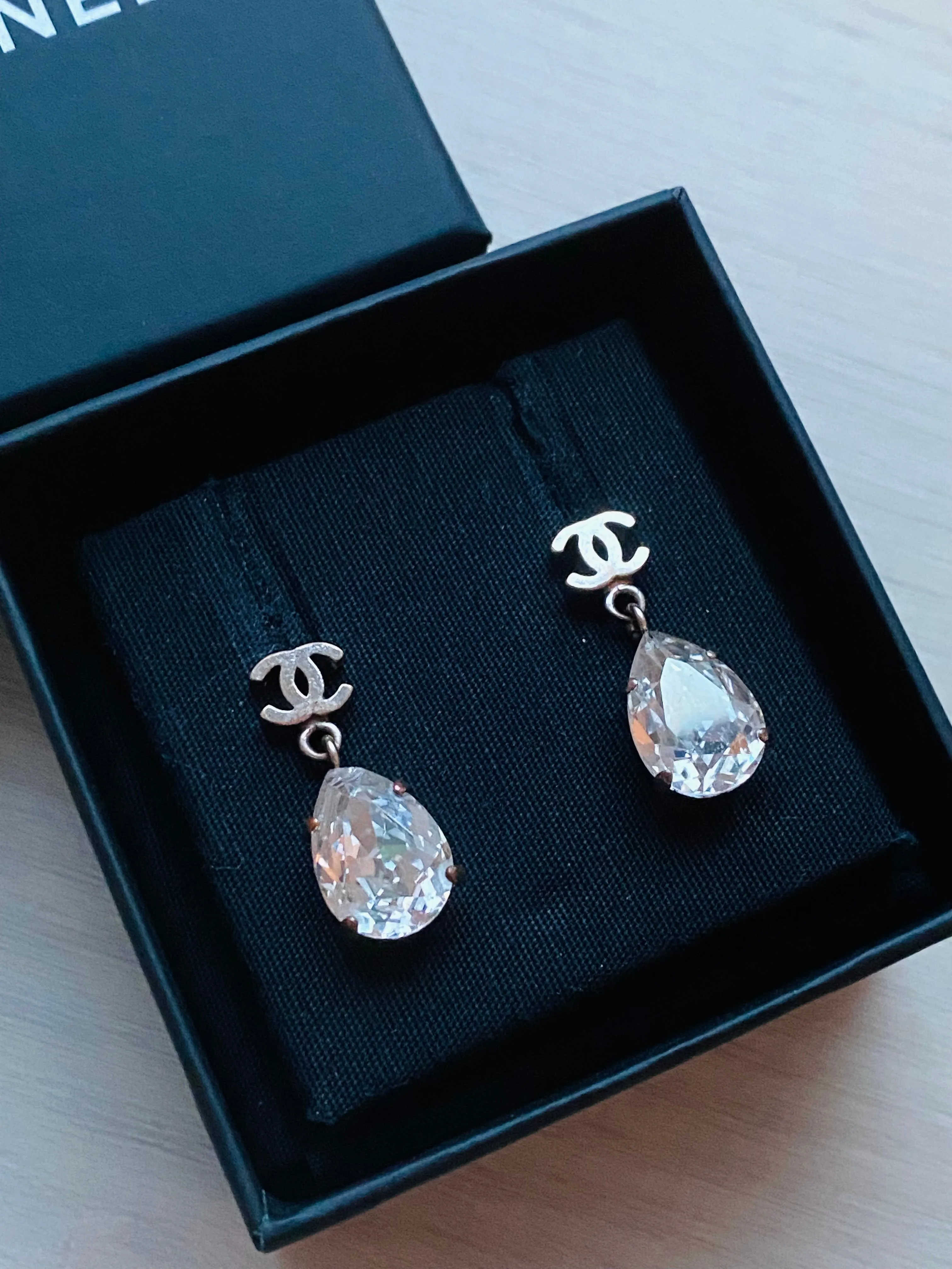 Chanel crystal tear drop earrings