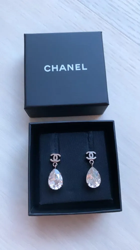 Chanel crystal tear drop earrings