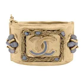 CHANEL Estate Gold Plated Labradorite and Enamel Cuff Bracelet