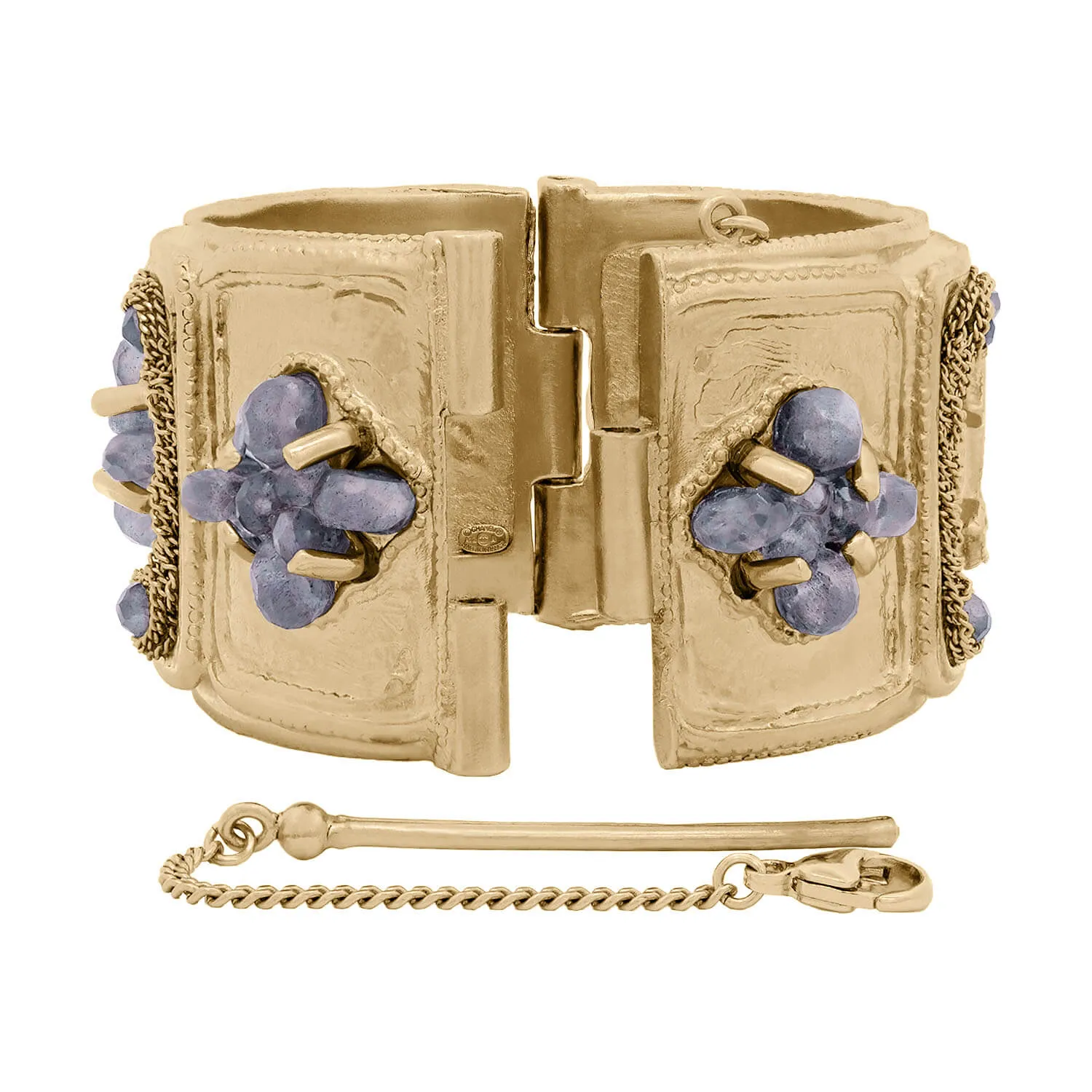 CHANEL Estate Gold Plated Labradorite and Enamel Cuff Bracelet