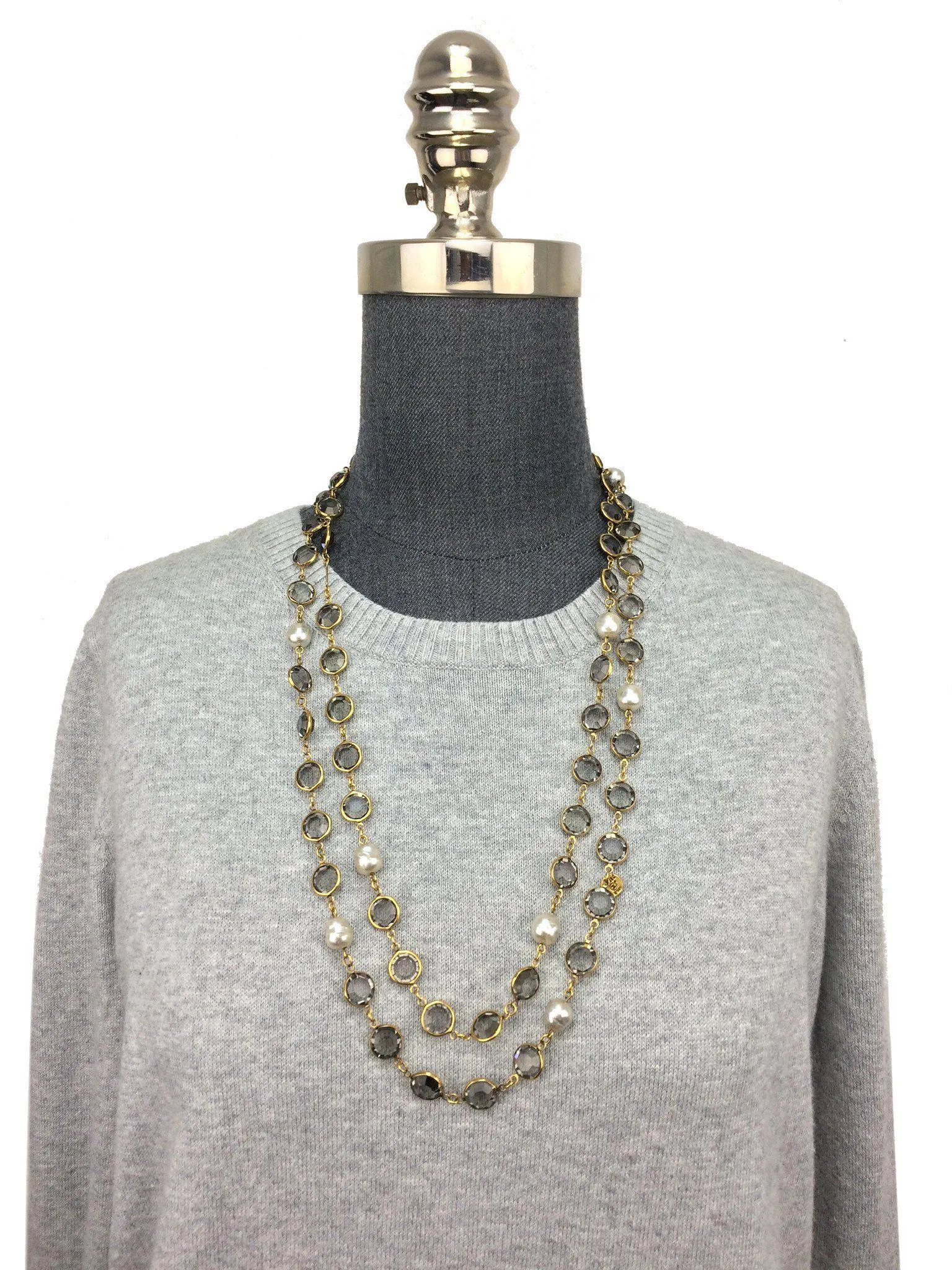 Chanel Faux Pearl Crystal Sautoir Necklace