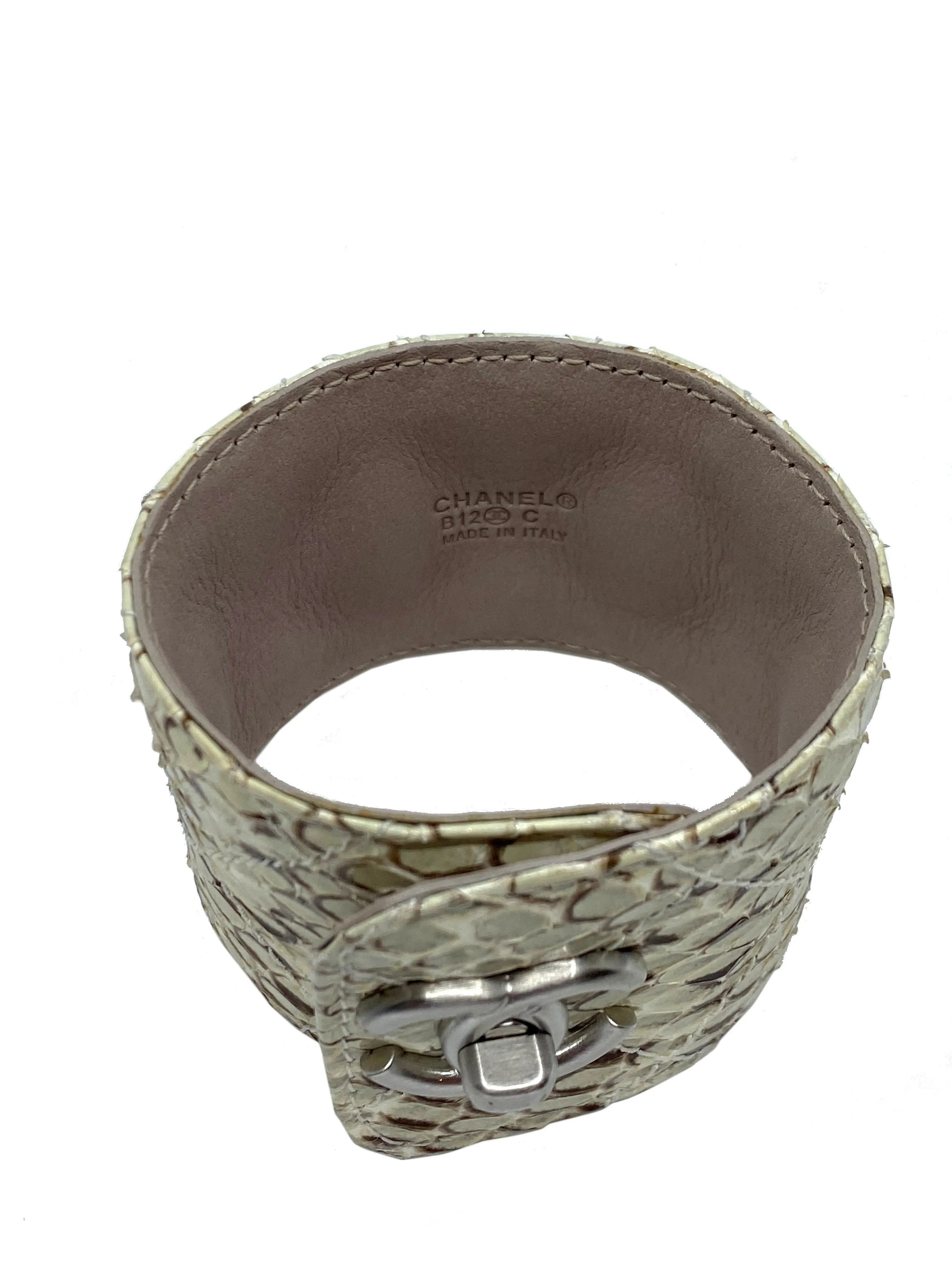 Chanel Python Snakeskin CC Logo Cuff Bracelet