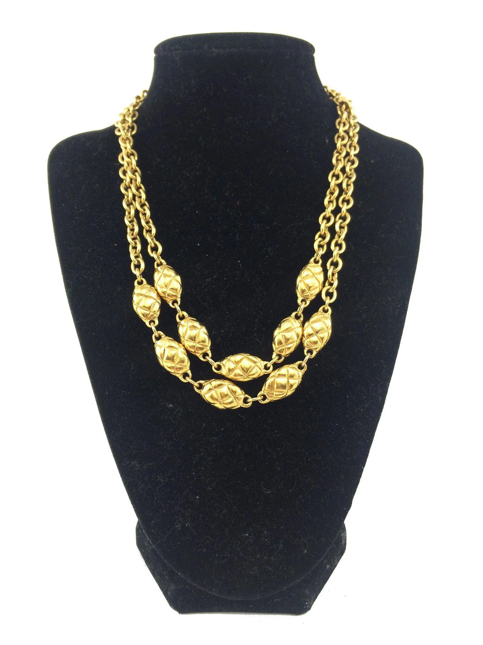 Chanel Quilted Oval Medallion Station Chain Link Necklace