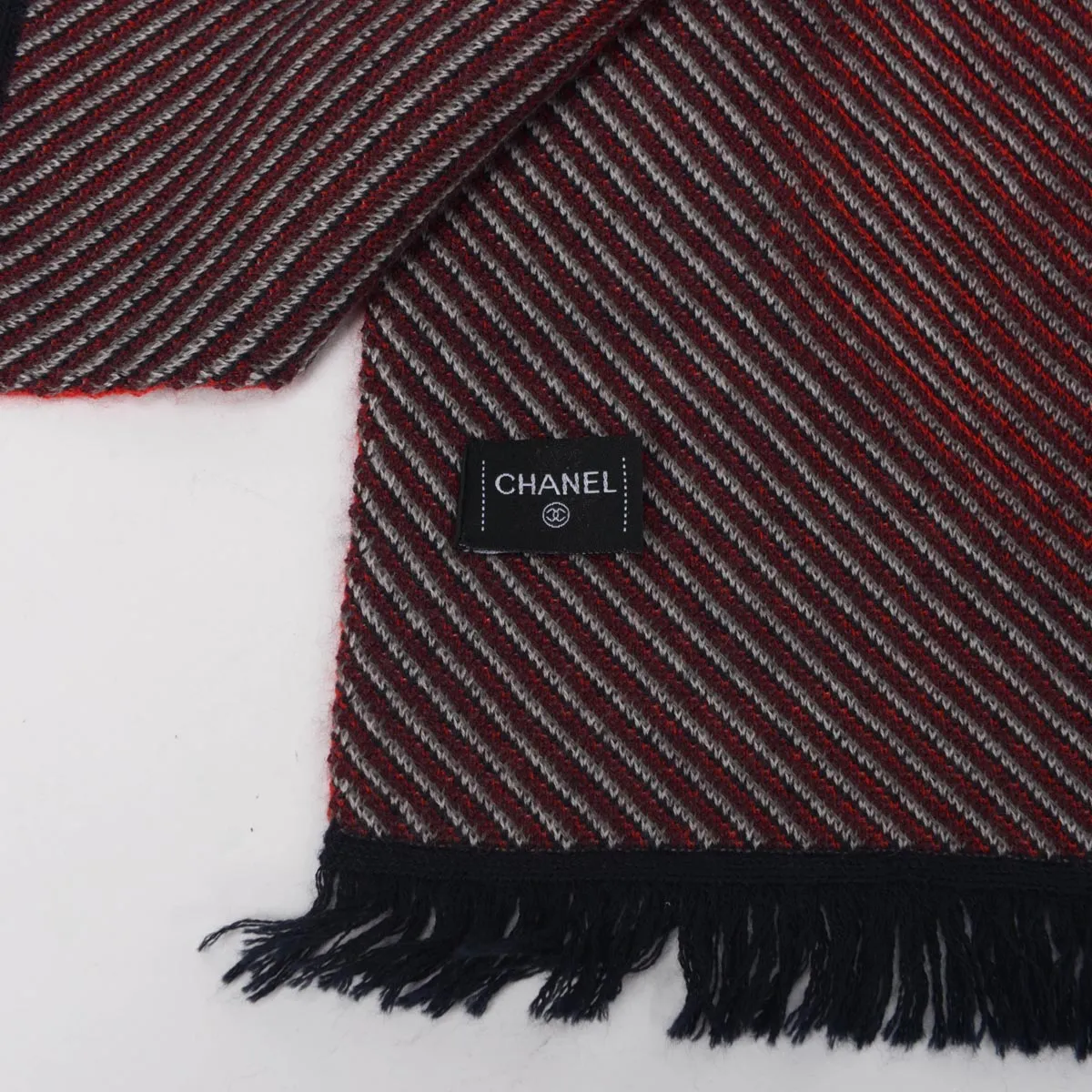 Chanel Red Cashmere "Gabrielle Coco" Fringed Scarf