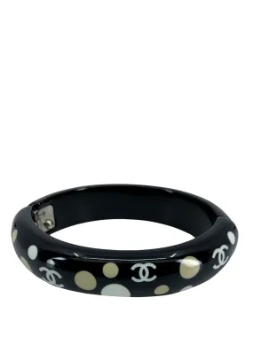 Stylish Chanel Polka Dot Resin Bangle Bracelet with Iconic CC Logo