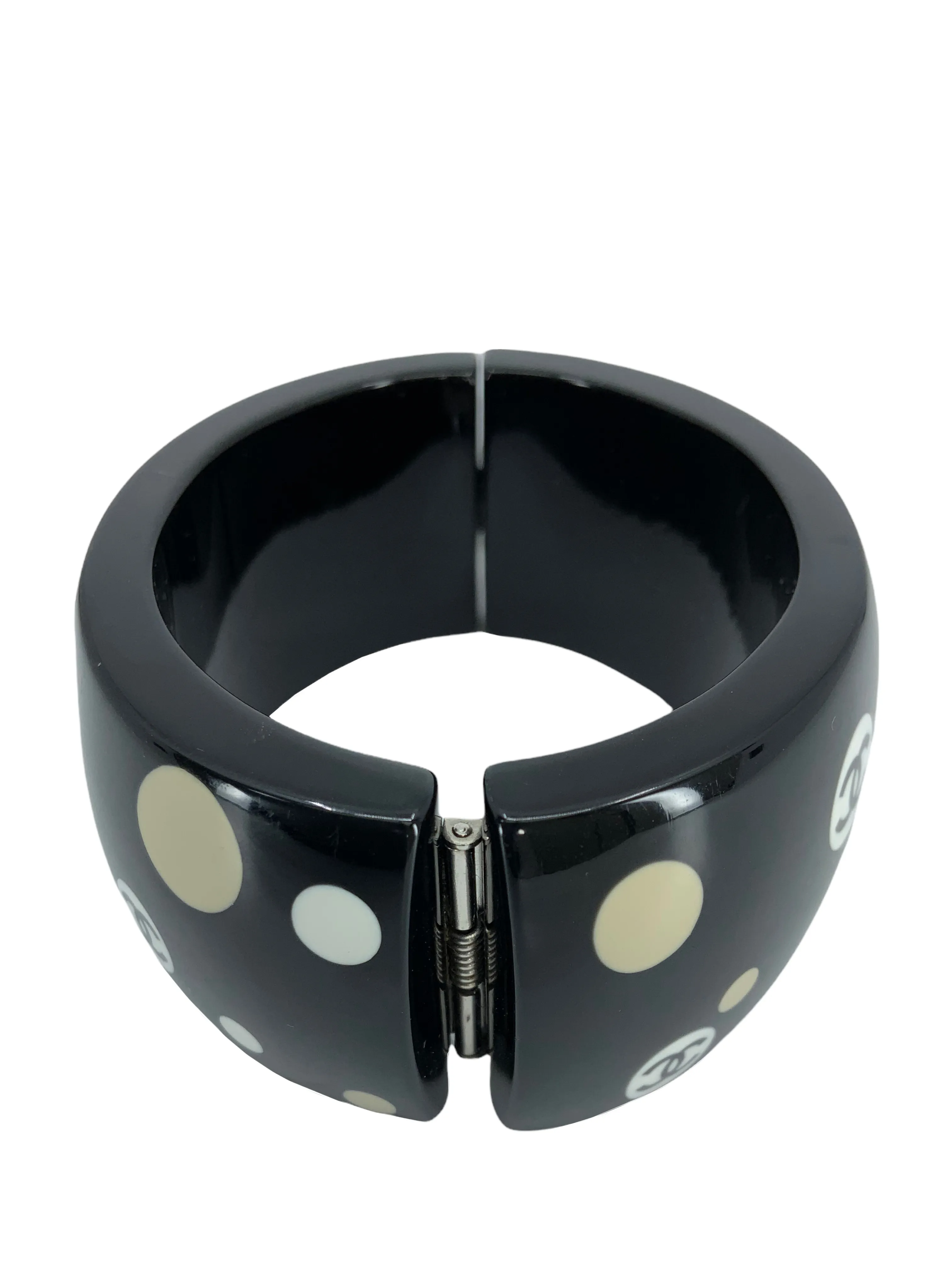 Chanel Resin CC Logo Polka Dot Wide Bangle Bracelet