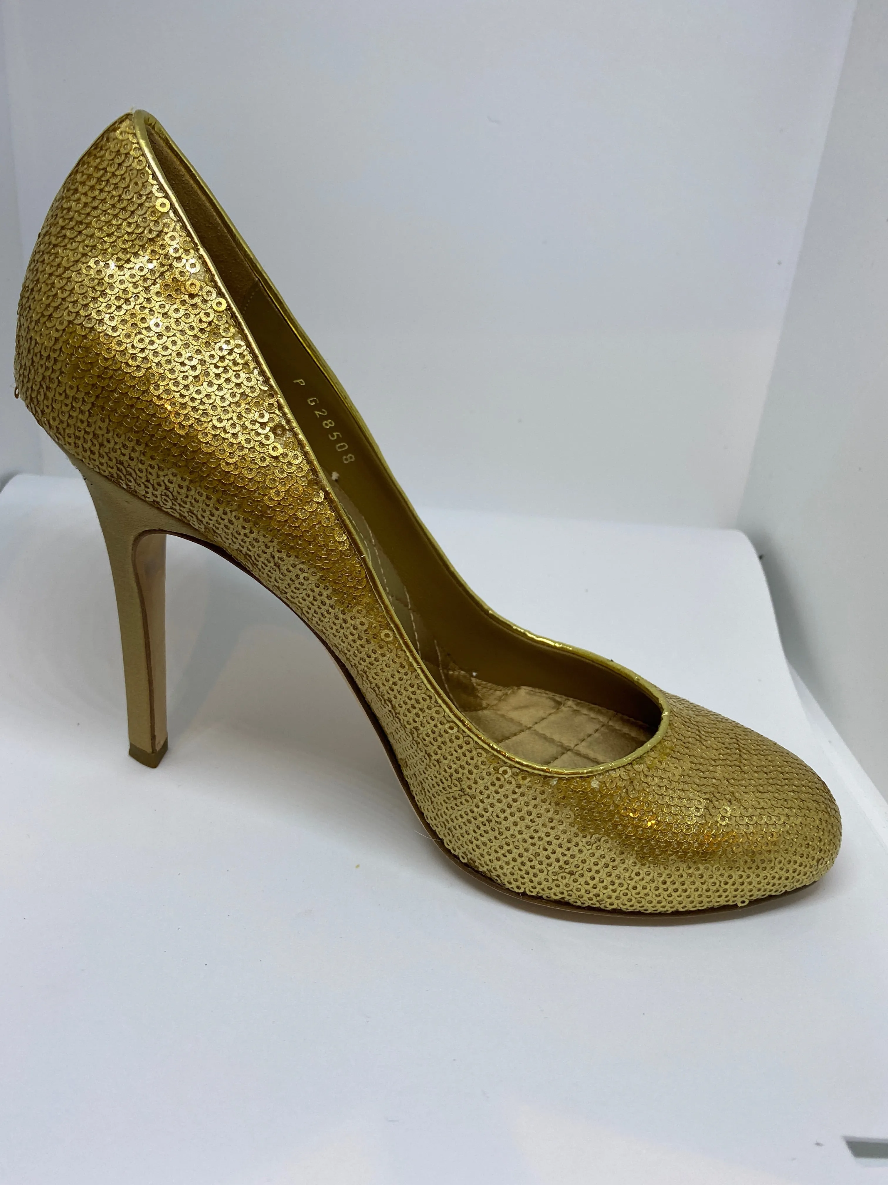 Chanel sequin gold stiletto heel pumps EU 39