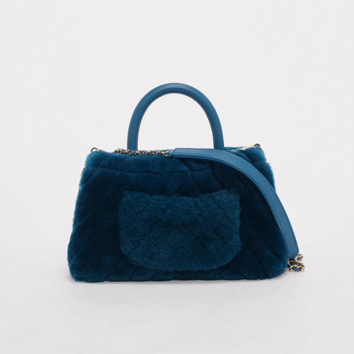 Chanel Teal Shearling Small Coco Handle Bag