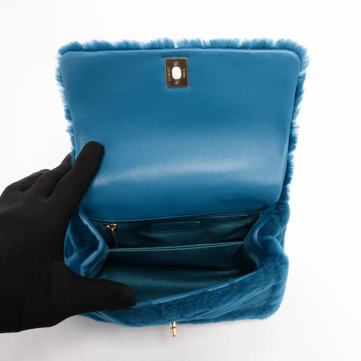 Chanel Teal Shearling Small Coco Handle Bag