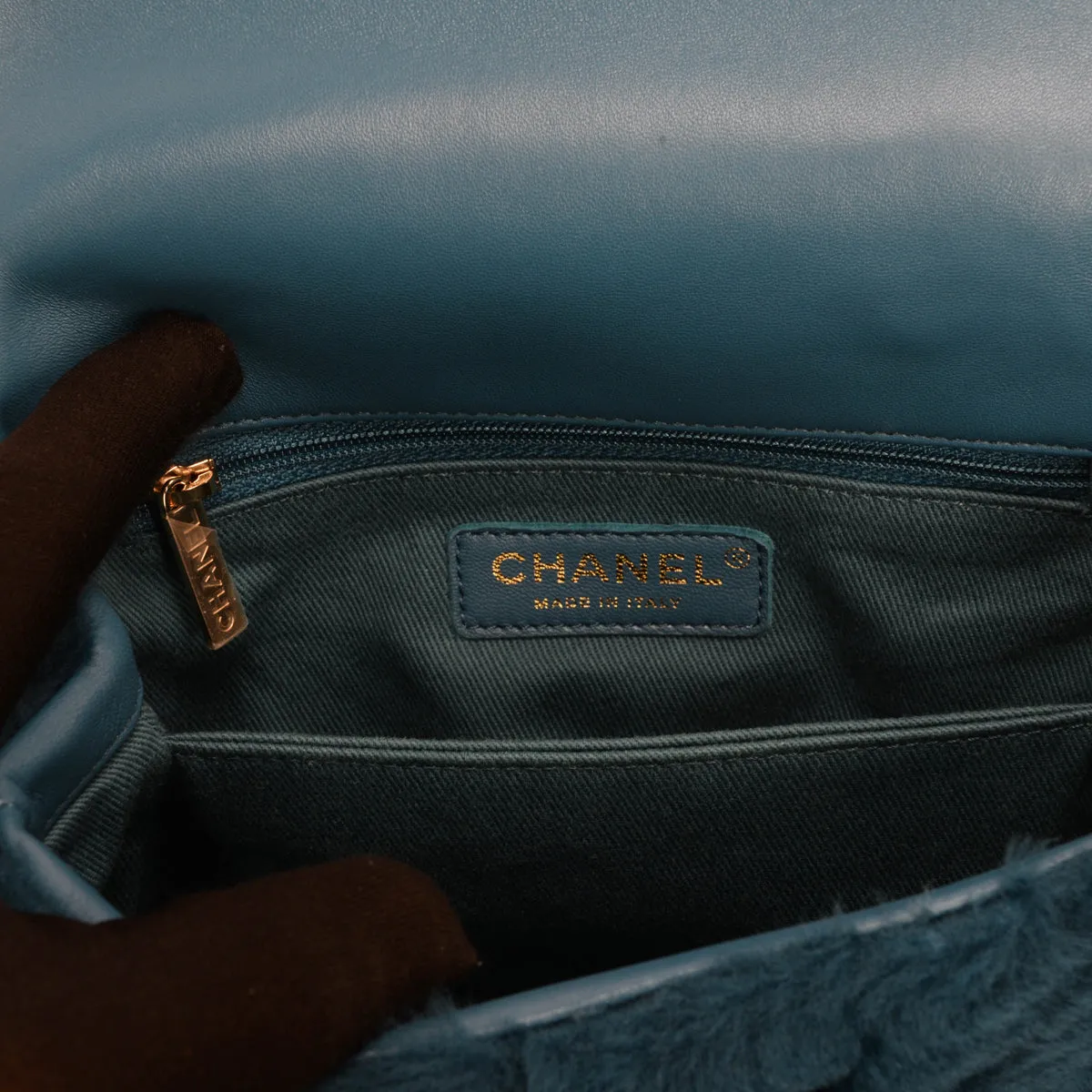 Chanel Teal Shearling Small Coco Handle Bag