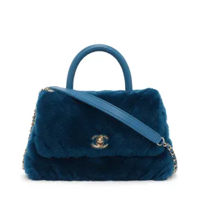 Chanel Teal Shearling Small Coco Handle Bag