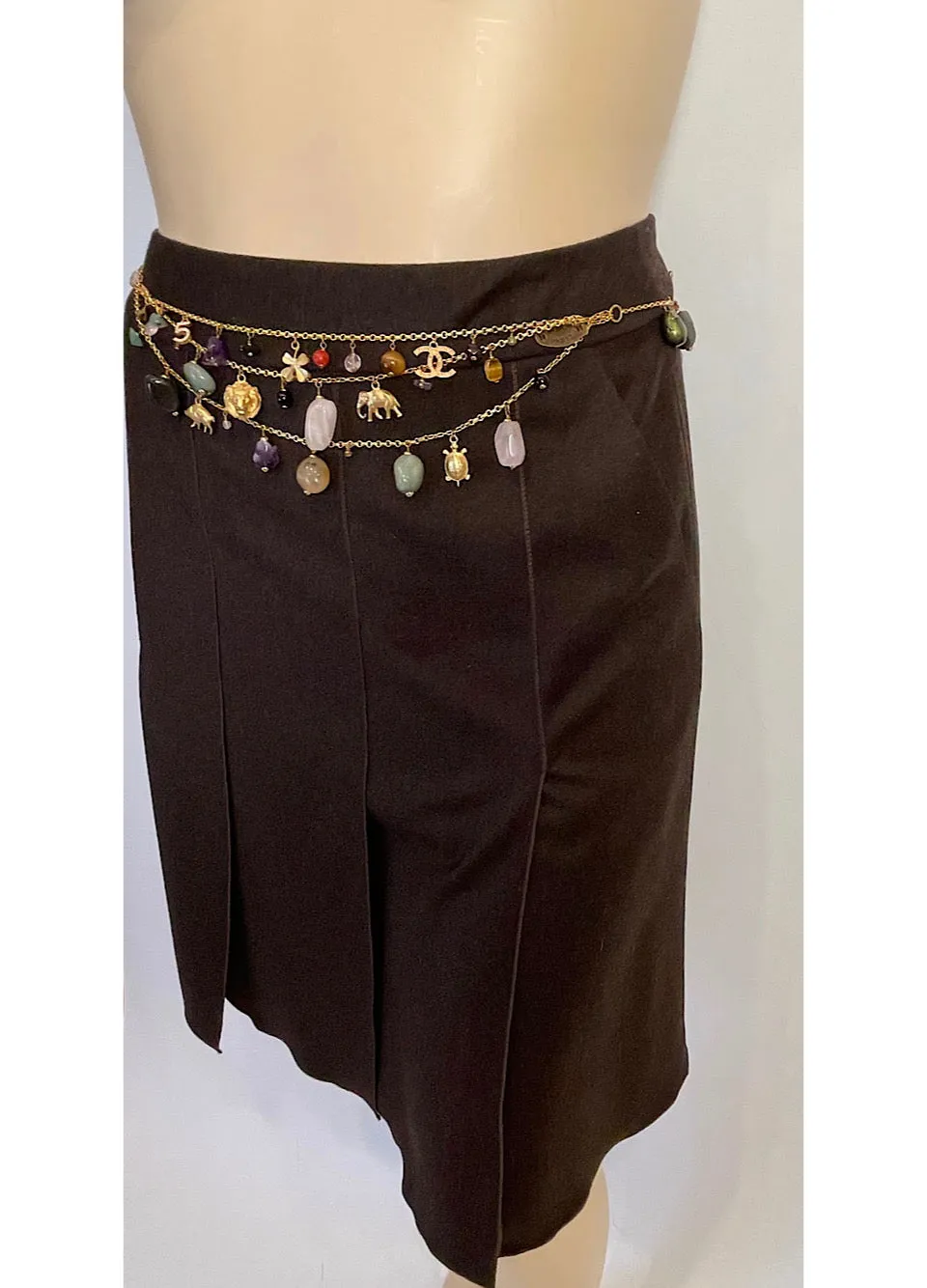 Chanel Vintage 99A 1999 Fall Brown Wool Pleated Skirt US 14