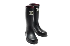 Chanel Classic Black Rain Boots - Stylish Waterproof Wellies