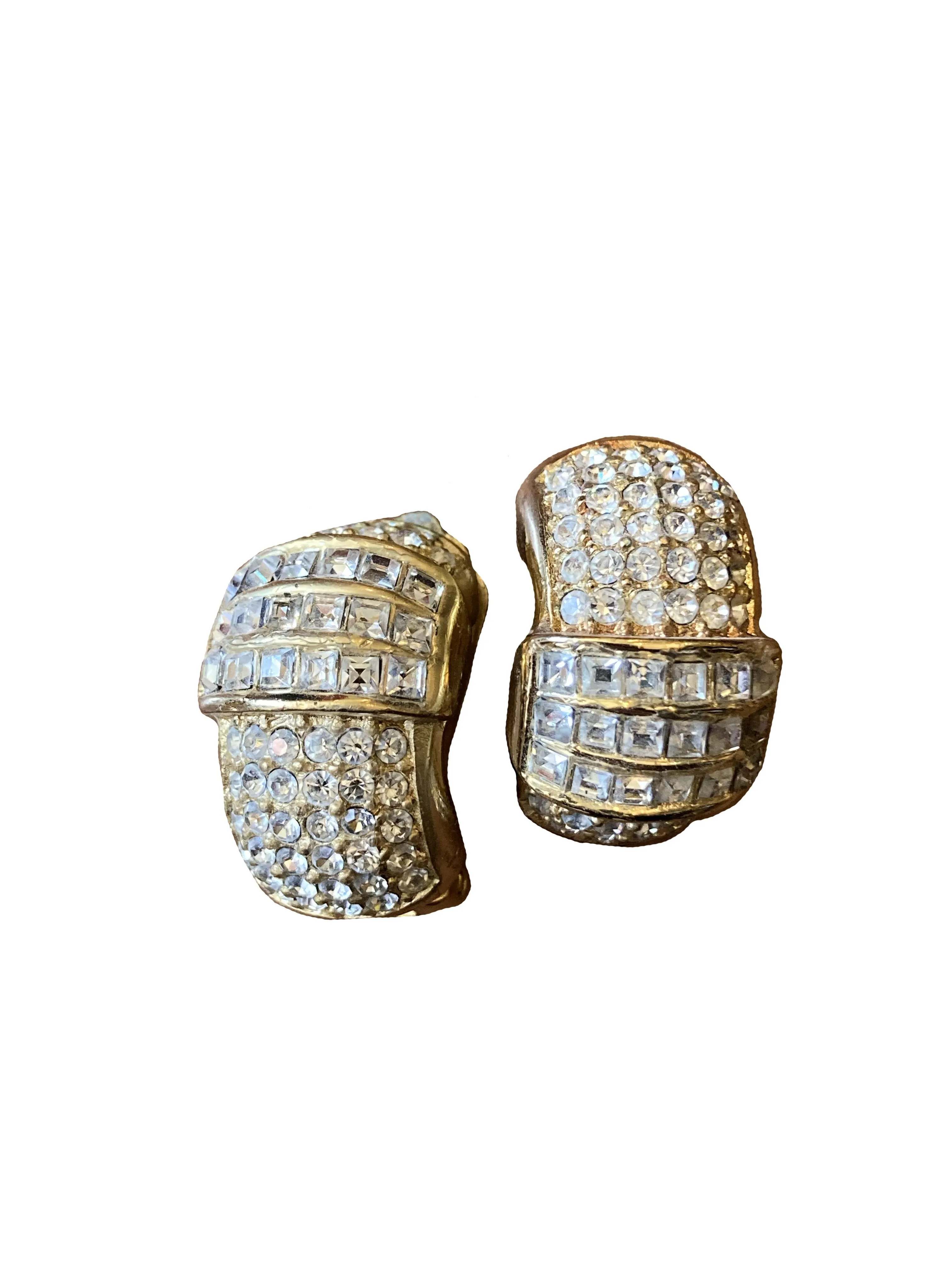 Elegant Christian Dior Gold Tone Crystal Clip-On Earrings with Timeless Sparkle