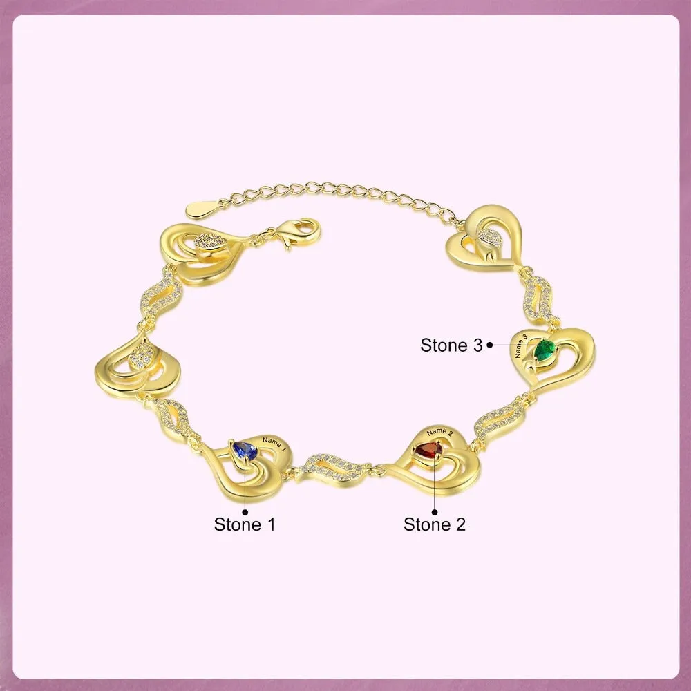 Customized 3 Birthstones Gold Bracelets