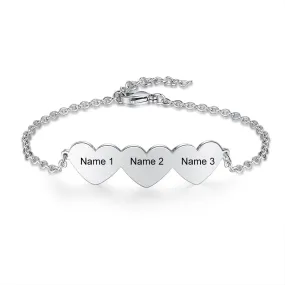 Customized 3 Cordate Charm Bracelets For Women