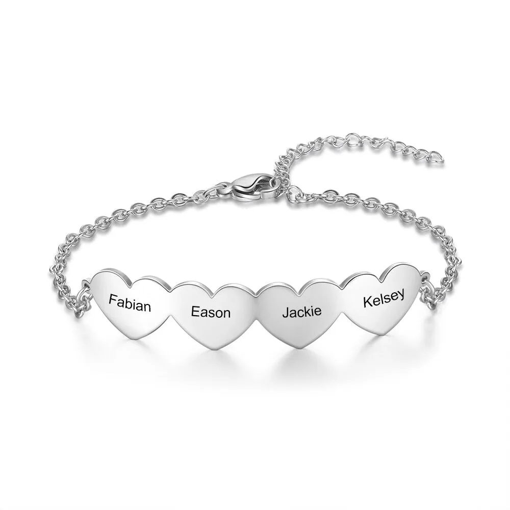 Customized 4 Cordate Charm Bracelets For Women