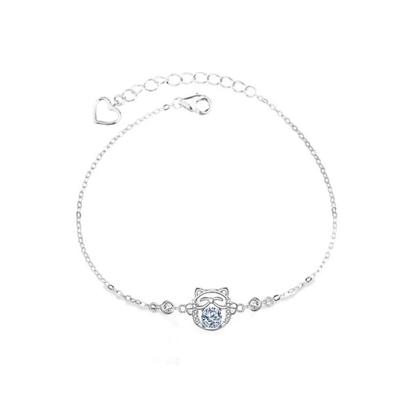 Cute Fortune Cat Moissan Diamond Bracelet