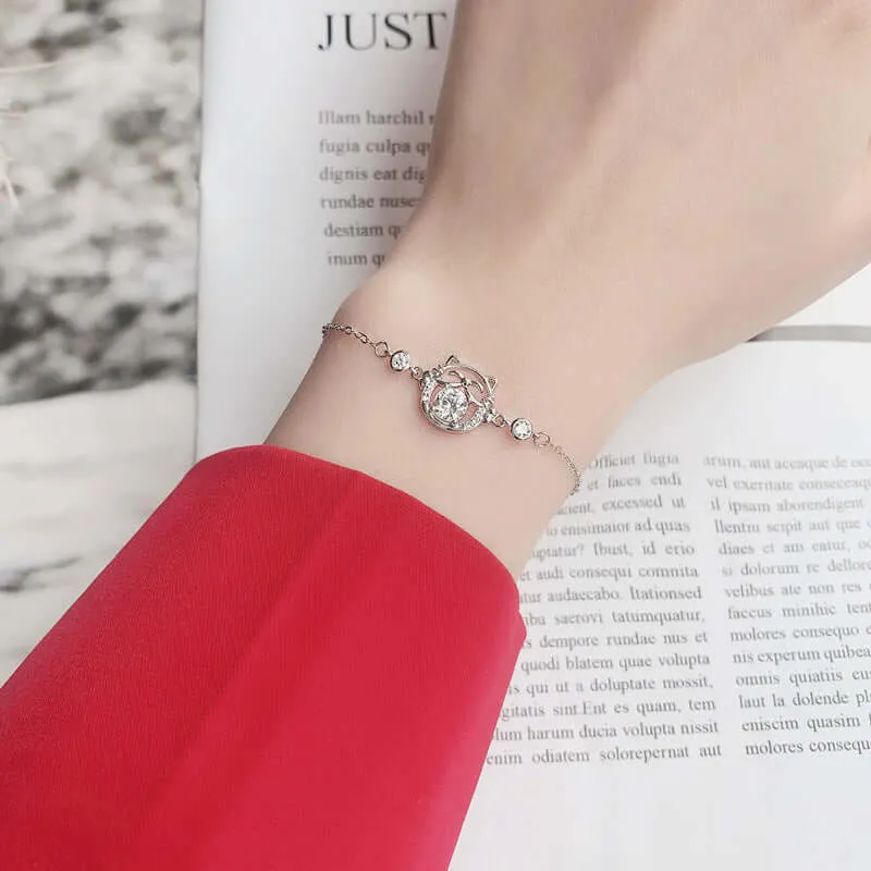 Cute Fortune Cat Moissan Diamond Bracelet