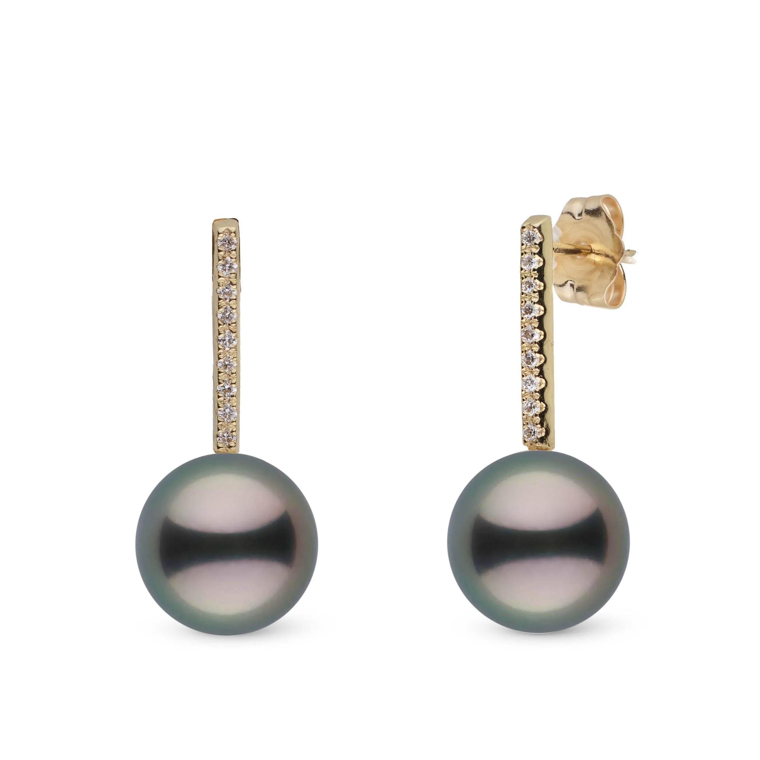 Diamond Bar Collection 9.0-10.0 mm Tahitian Pearl Earrings