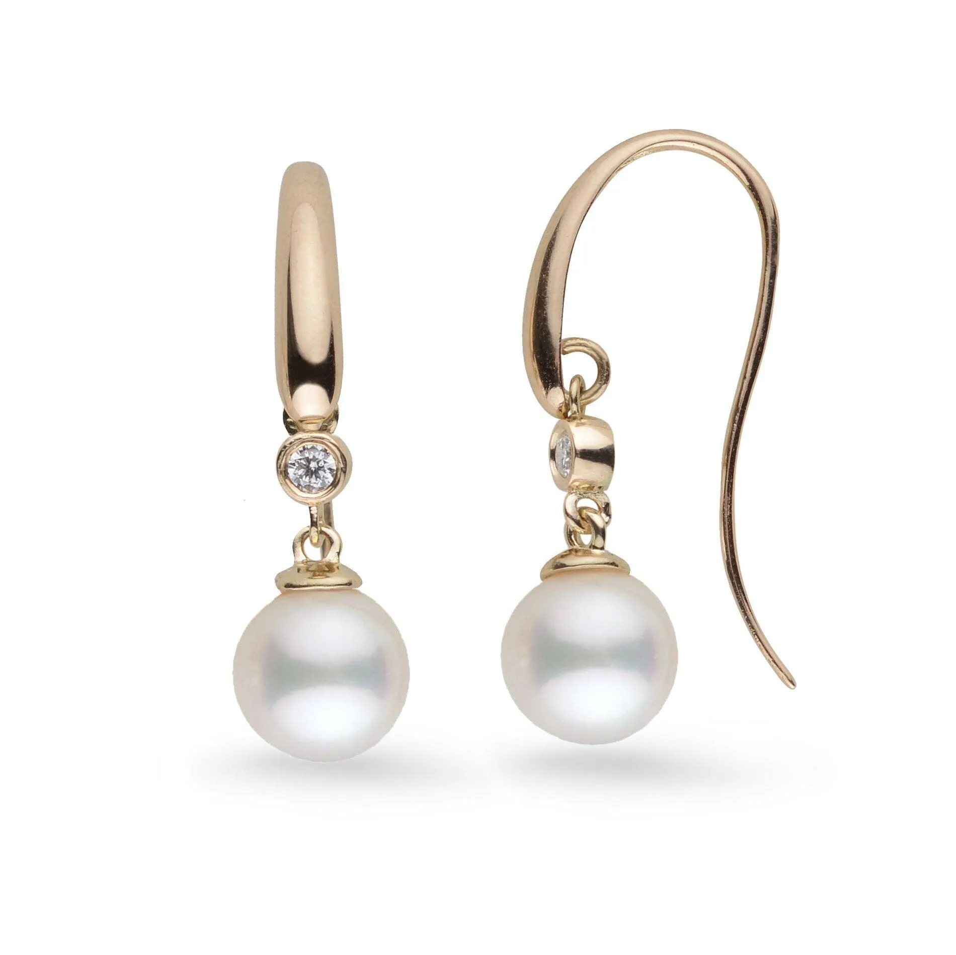 Diamond Cascade Collection 7.5-8.0 mm White Freshadama Pearl Earrings