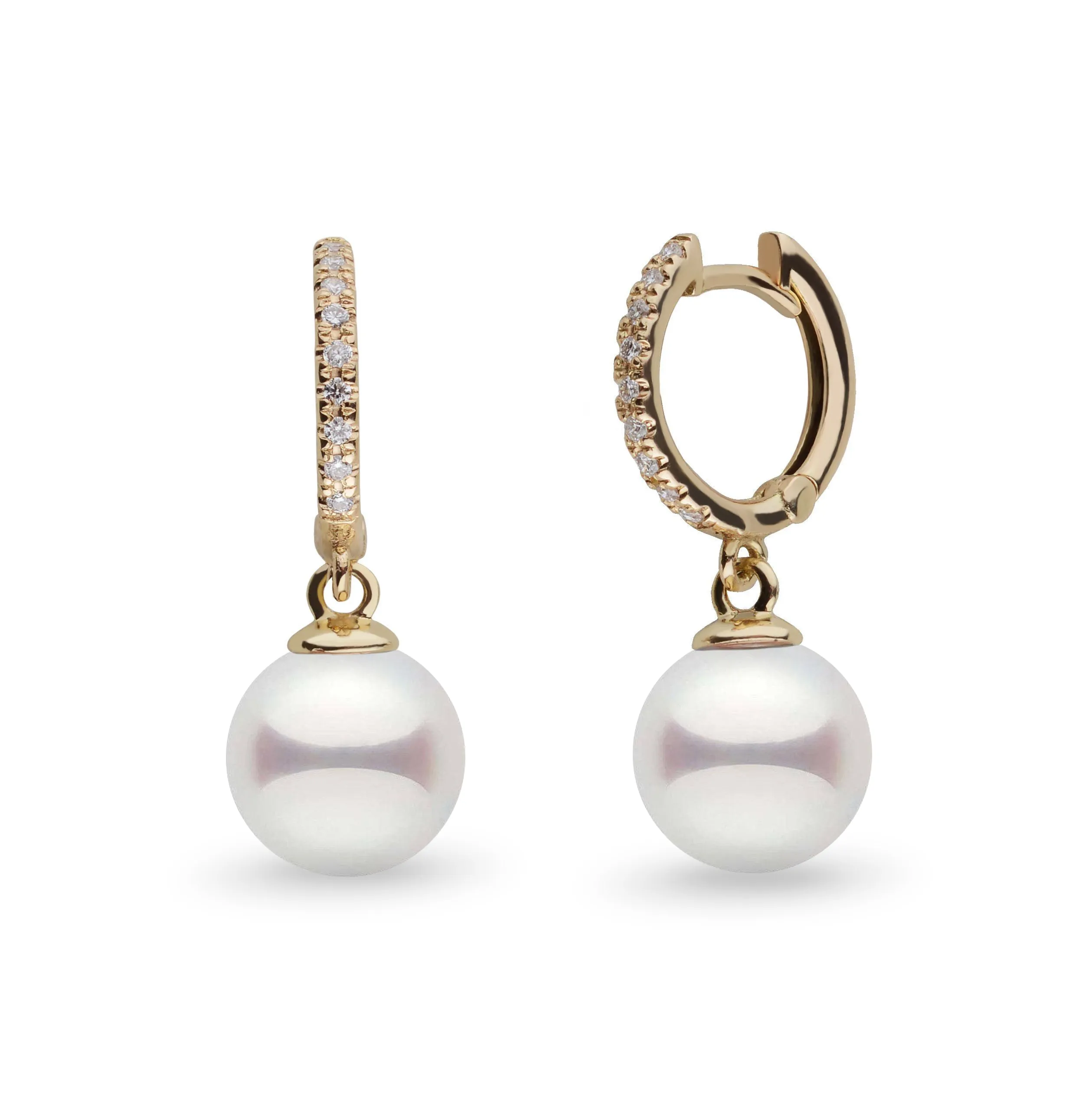 Diamond Small Hoop Collection 8.0-8.5 mm Akoya Pearl Earrings