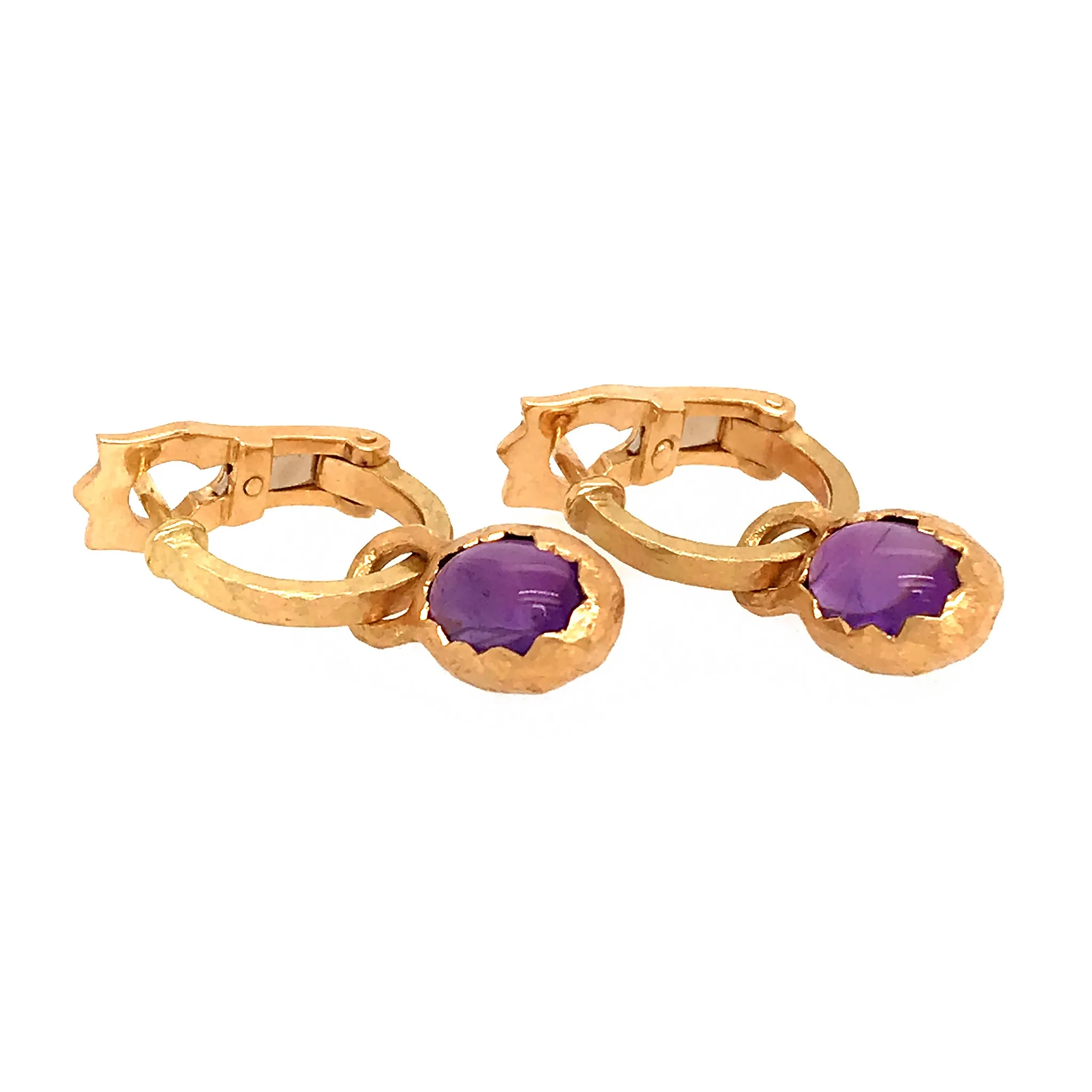 DIOR 18k Yellow Gold Vintage Cabochon Amethyst Hoops Earrings