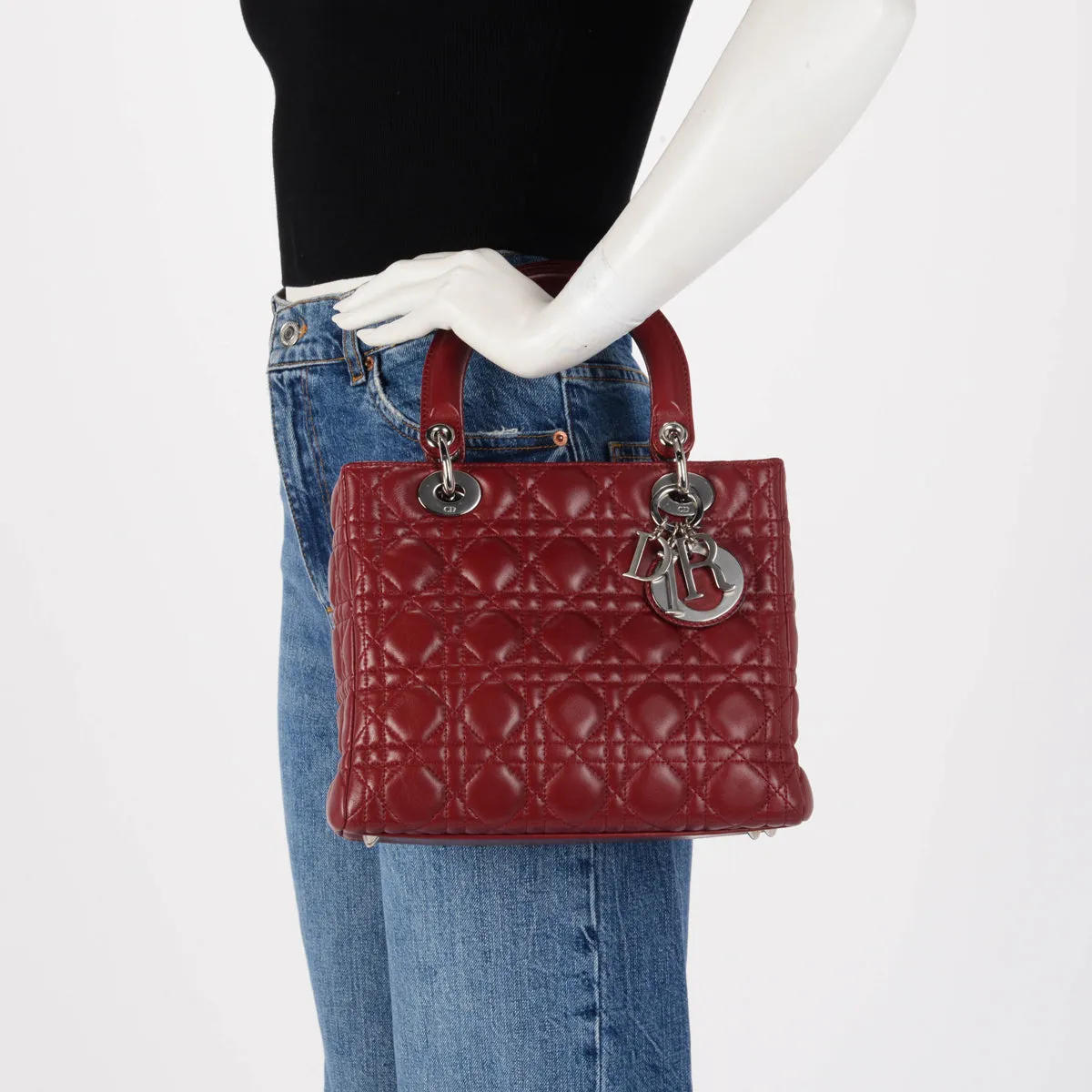 Dior Burgundy Cannage Lambskin Medium Lady Dior