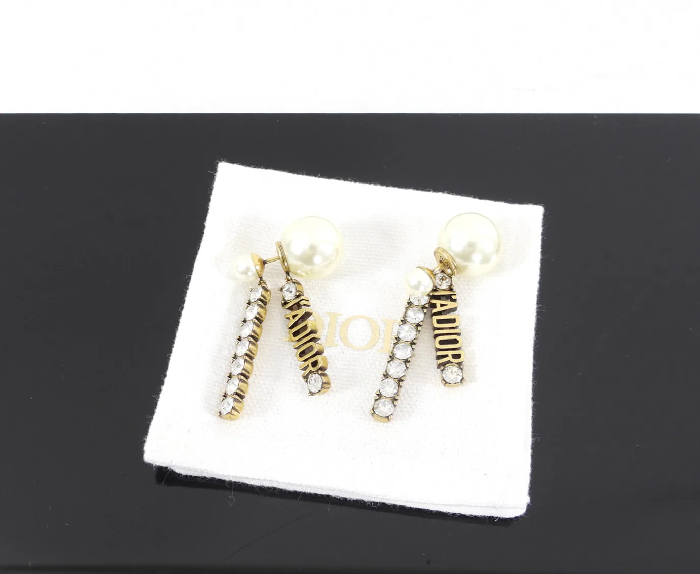 Dior J'Adior Crystal Logo Faux Pearl Tribales Earrings