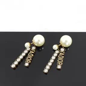 Dior J'Adior Crystal Logo Faux Pearl Tribales Earrings